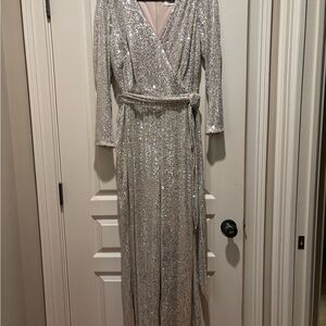 Eliza J Silver Sequin Wide Leg Jumpsuit